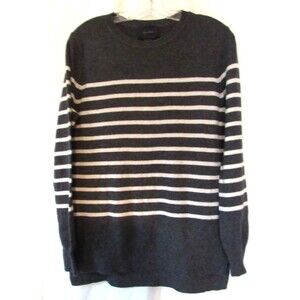 Magaschoni Gray Striped Trisha 2 Ply Cashmere Long Sleeve Sweater Small NWT